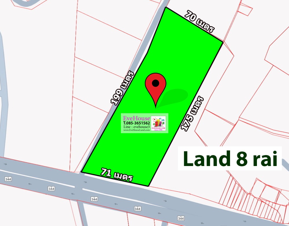 Land for sale Ban Bueng, Chonburi, Road 344 (6 lane) 8 rai 71 m.wide Land for sale Ban Bueng, Chonburi, Road 344 (6 lane) 8 rai 71 m.wide