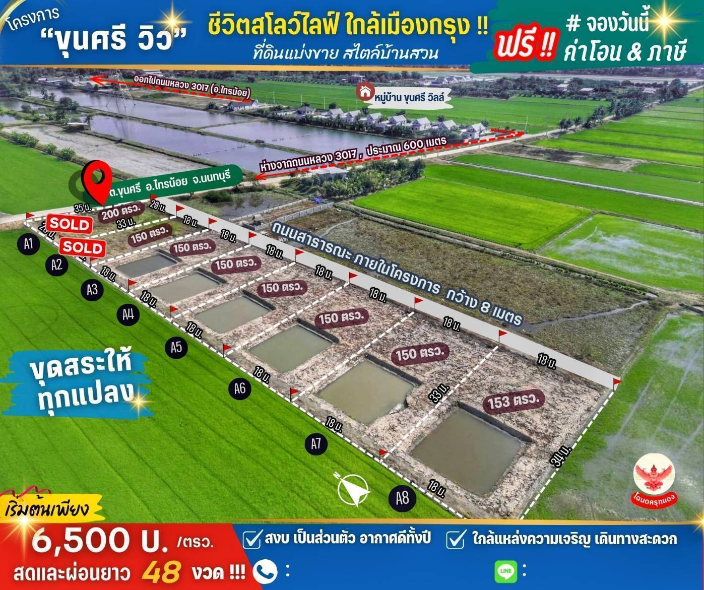 ขาย ที่ดินถูกที่สุดในย่านนี้ ใกล้BigC ไทรน้อย 9กม.  ขุนศรี-ไทรน้อย 1 งาน 50 ตรว ใกล้แหล่งชุมชน ตรวละ 6,500 – รูปที่ 3