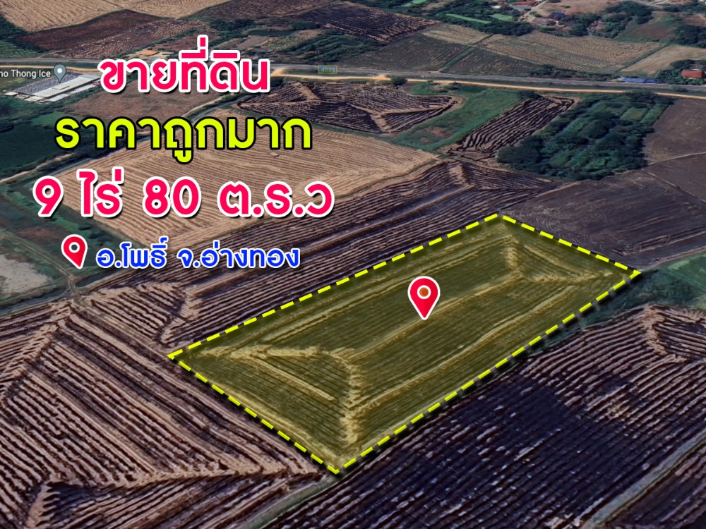 Urgent sale, cheap land, area 9 rai 80 sq m, Khok Phuttha, Pho Thong District, Ang Thong Province