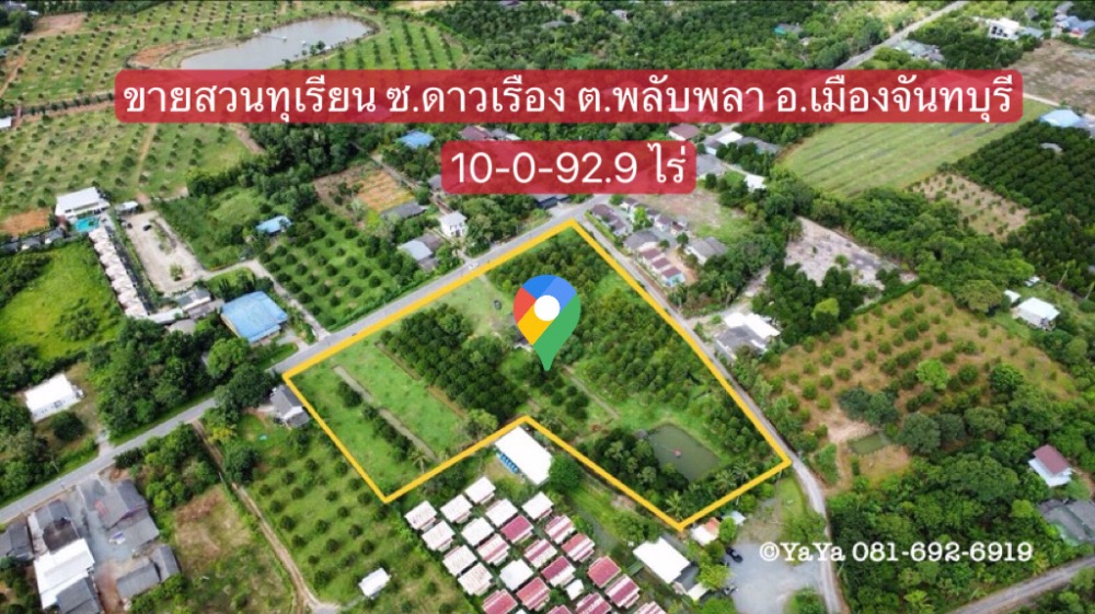 ขาย สวนทุเรียน สวนมังคุด 10-0-92.9 ไร่ ซอยดาวเรือง ต.พลับพลา อ.เมืองจันทบุรี