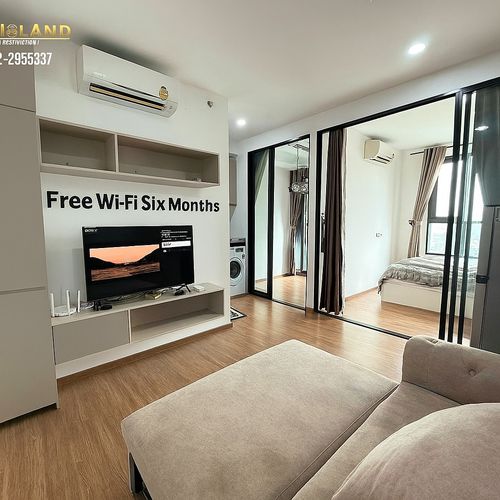 #Condo for rent: The origin Ram 209 interchange, 2 bedrooms, 1 bathroom, size 35 sq m., Floor: 17, rental price 13,000 baht/month #Including common fees >>Parking >>Located on the main road