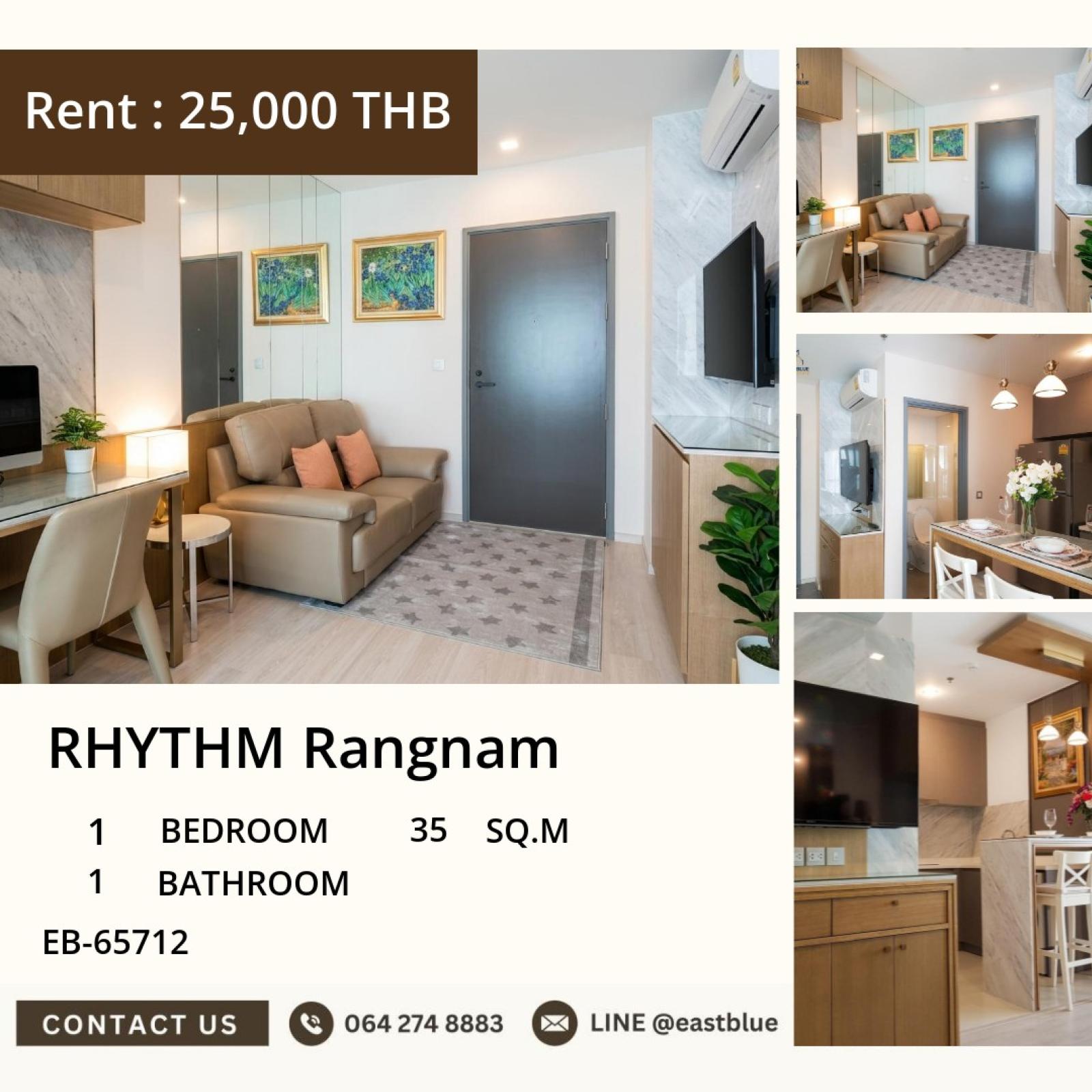 02/10/2026, ให้เช่า RHYTHM Rangnam 1 ห้องนอน 35 ตร.ม. ใกล้ BTS อนุสาวรีย์ฯ 25,000 บาท ✨ 0642748883