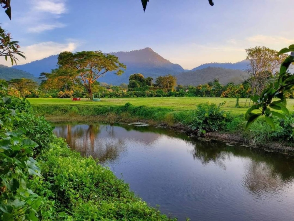 Land for sale, 5 rai, Sarika Subdistrict, Nakhon Nayok Province, front facing a canal, back facing a mountain view Land for sale, 5 rai, Sarika Subdistrict, Nakhon Nayok Province, front facing a canal, back facing a mountain view