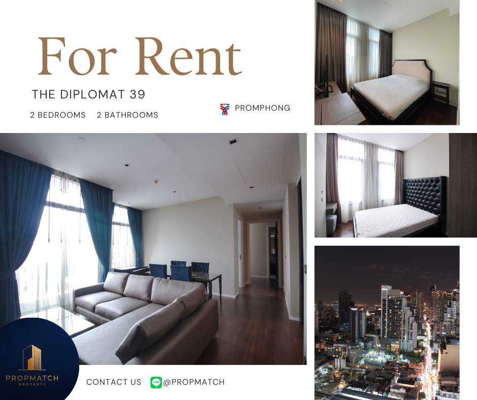 🫰🏻The largest room, cheapest price🫰🏻The Diplomat 39 (2 bedrooms, 2 bathrooms, 85 sq m.) Beautiful room, fully furnished!! Only 72,000 baht per month Tel.0981315848 @propmatch
