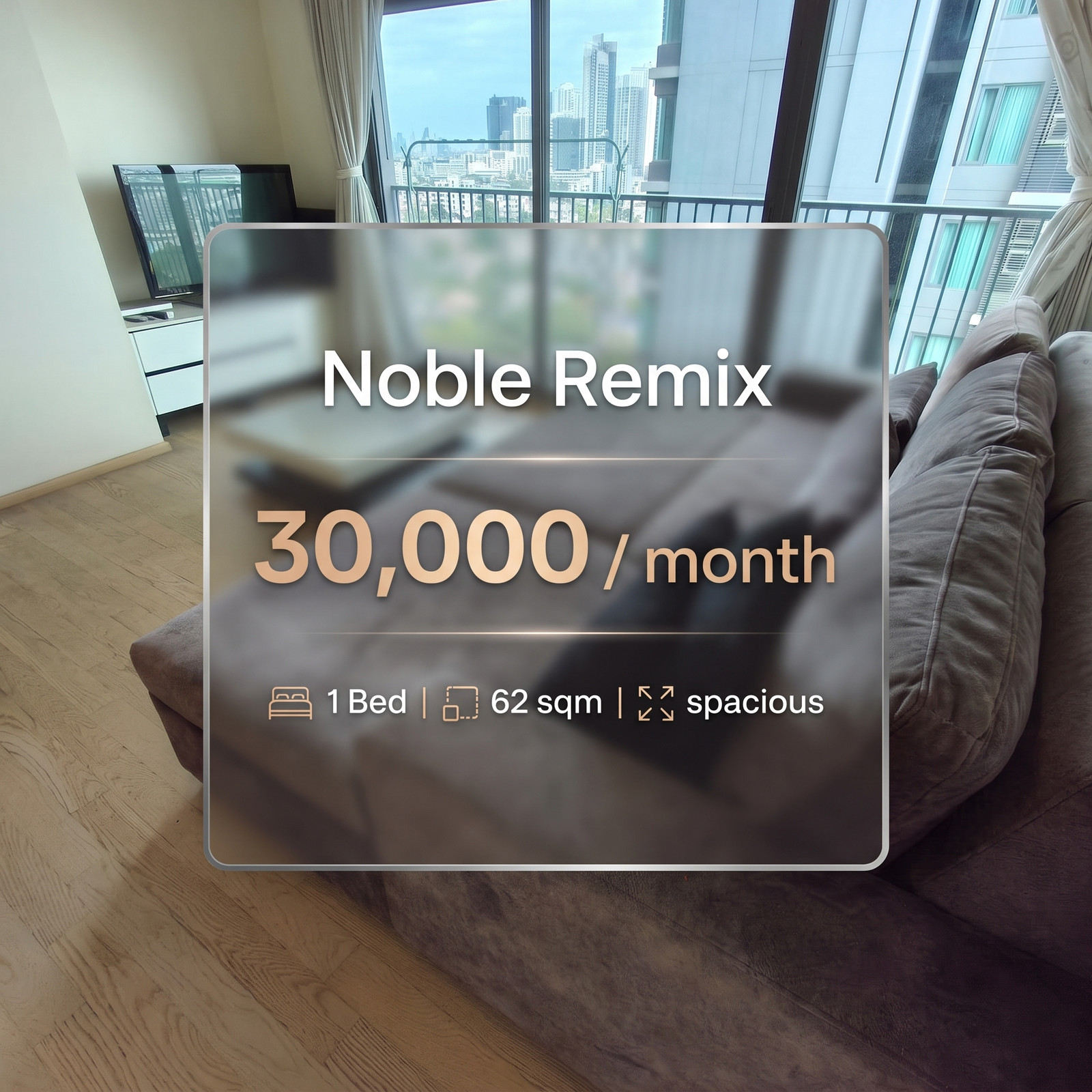 ✨ ปล่อยเช่า คอนโด Noble Remix 🏢 1 ห้องนอน 1 ห้องน้ำ ขนาด 62 ตร.ม. พร้อมอยู่! ✨
