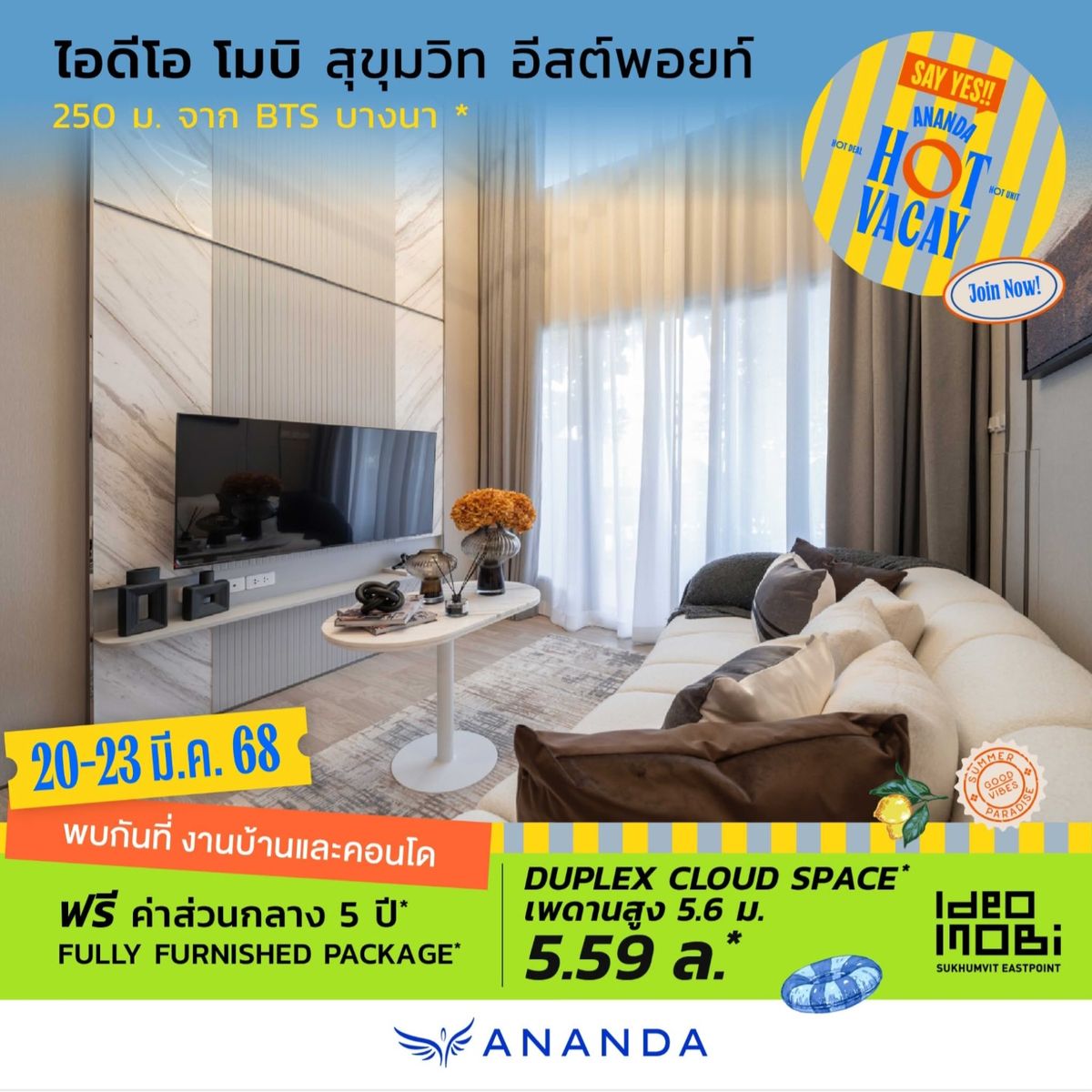 Last 5 units!! 2 HOUSEHOLD STORES The best deal of the year!! HOUSEHOLD 5.99 million.* Free! Fully furnished + free transfer fee* Spacious living, beautiful view, corner room in every unit with 2 parking rights at 𝗜𝗗𝗘𝗢 𝗠𝗢𝗕𝗜 Sukhumvit