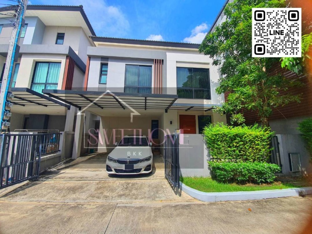 For rent, Ninya Kanlapaphruek, 2-storey twin house, area 36.2 sq.w., 3 bedrooms, 4 bathrooms, well decorated, using good materials throughout the house, very new house, the project has high privacy, located on Kanlapaphruek Road, corner house