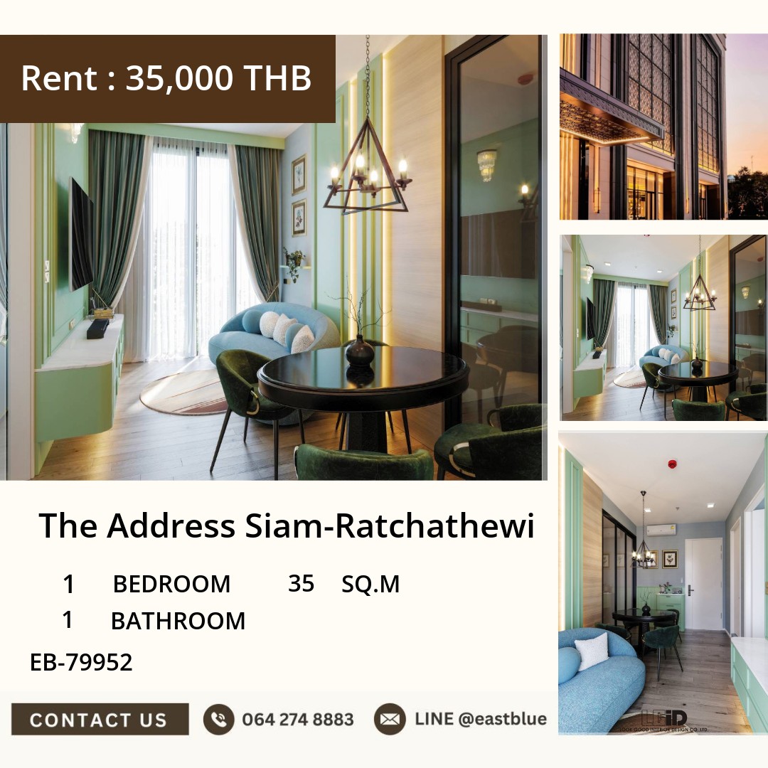 For Rent: The Address Siam-Ratchathewi 1 Bed 35 sqm near BTS Ratchathewi 35,000 THB/month