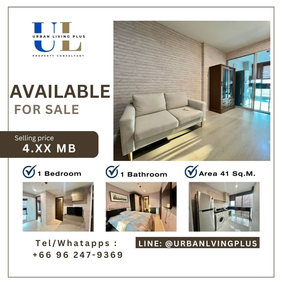 ( UL2411201 ) ซื้อลงทุนคุ้มสุด ขาดทุนเป็นล้าน!! Tel/Line 096-2479369 , ขายพร้อมคนเช่า ริธึ่ม สาทร นราธิวาส 1 ห้องนอน 1 ห้องน้ำ 38 ตร.ม. ห้อสภาพสวย✨
