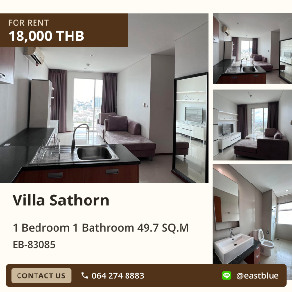 02/10/2026, Cozy 1-Bed Condo at Villa Sathorn 🏢
Rental Price: 18,000 THB/month 💰

Nearby BTS/MRT: Krung Thon Buri 🚇
Close to Sena Fest, Robinson, The Mall, and more! 🏪

Project Facilities: Pool, Gym, Sauna, and 24/7 Security 🏊‍♀️🏋️‍♂️🔑

EB-83085 064274888