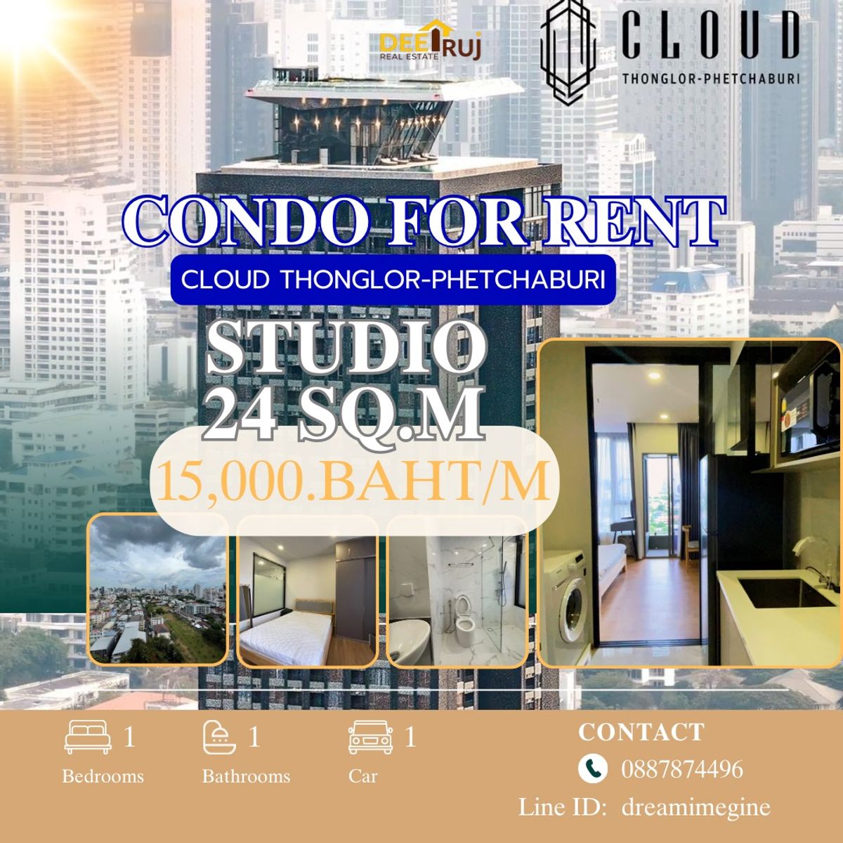 เช่า FOR RENT 24Sq.m โครงการ~> Condo Cloud Thonglor-Phetchaburi เช่า FOR RENT 24Sq.m โครงการ~> Condo Cloud Thonglor-Phetchaburi