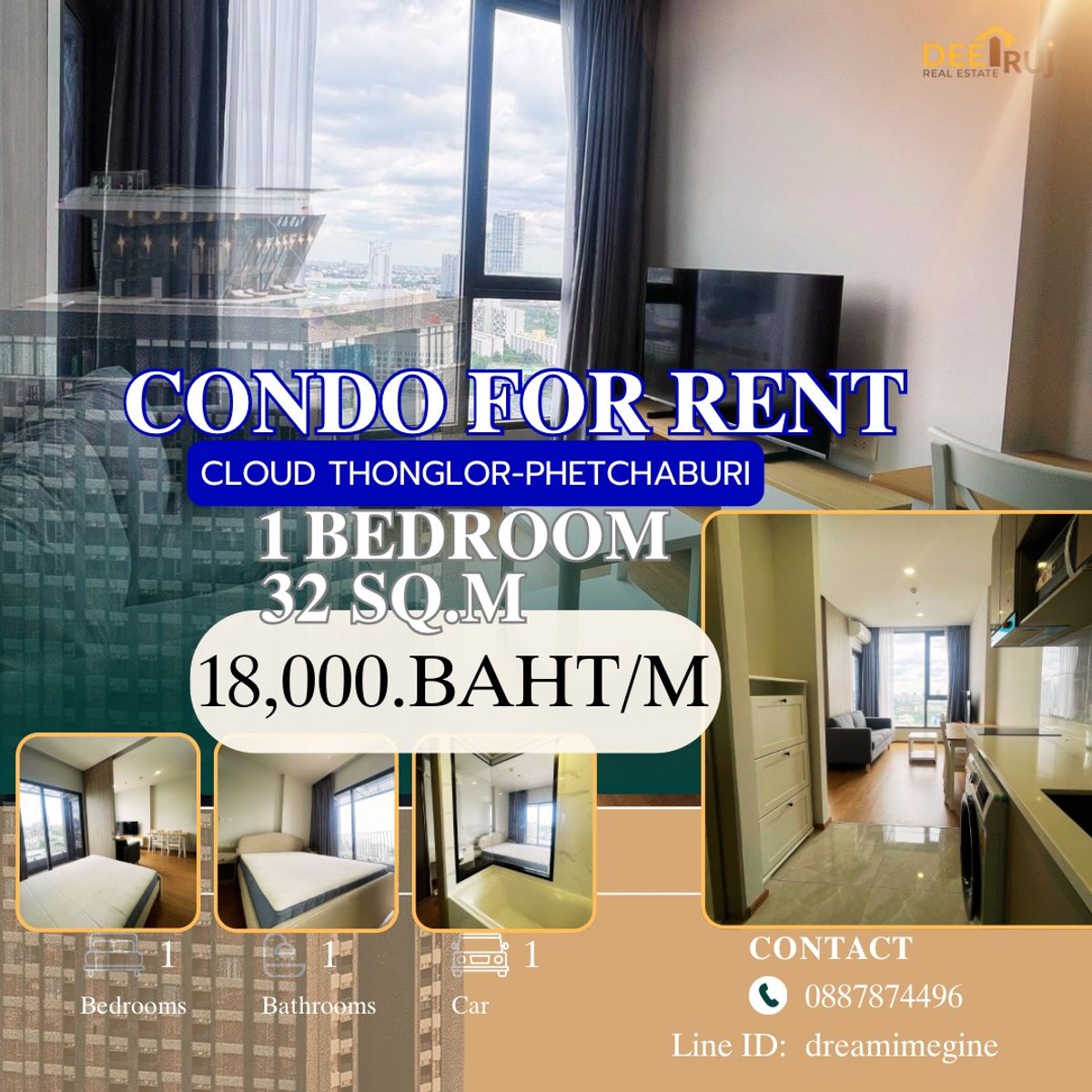 New✨1Bedroom 32Sq.mCondo Cloud Thonglor-Phetchaburi New✨1Bedroom 32Sq.mCondo Cloud Thonglor-Phetchaburi