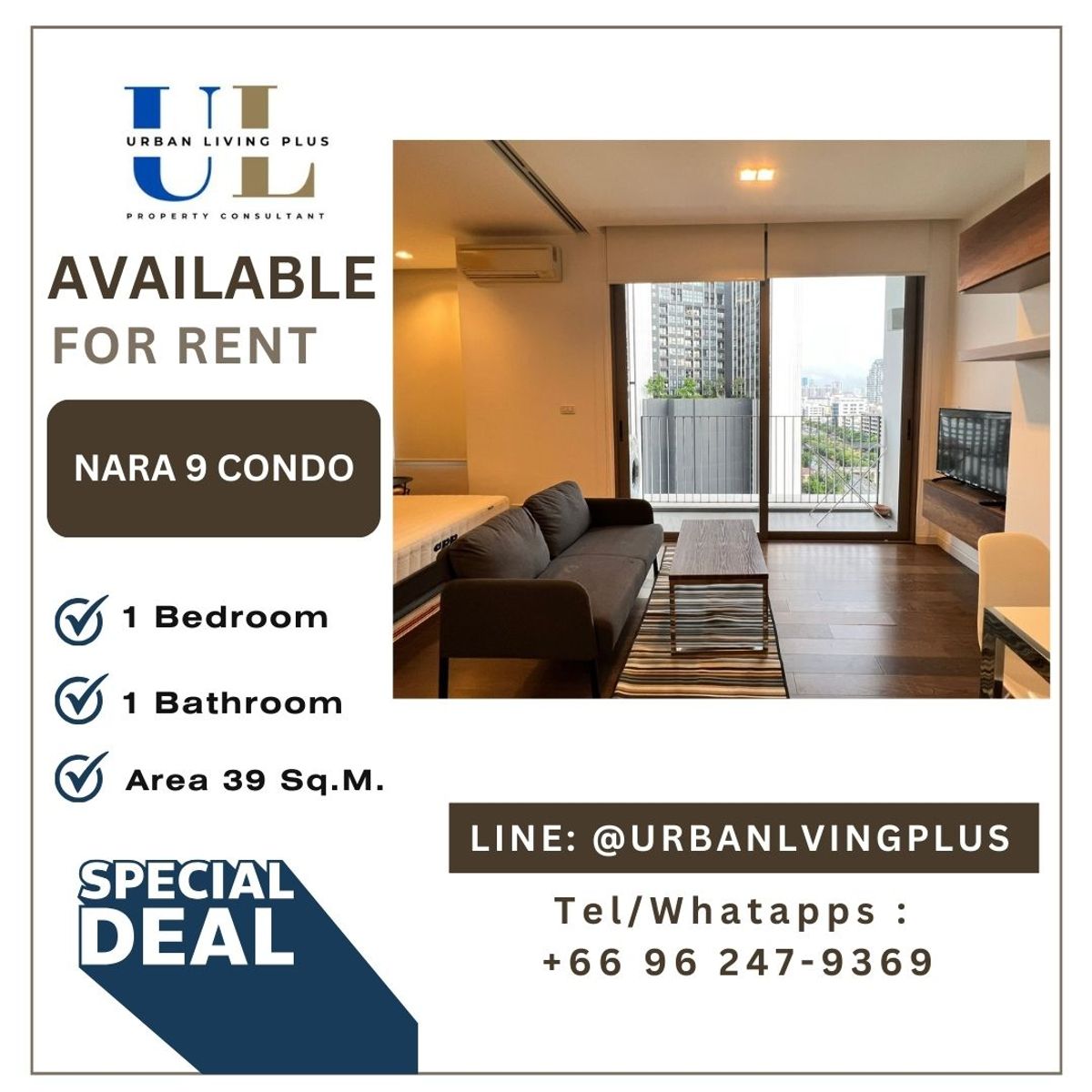 (UL2509161)✨Tel/Line 096-2479369✨FOR RENT!! Nara9 Condo 1 bedroom, 1 bathroom, 39 Sq.M. Nice room !!! 🔥🔥🔥 (UL2509161)✨Tel/Line 096-2479369✨FOR RENT!! Nara9 Condo 1 bedroom, 1 bathroom, 39 Sq.M. Nice room !!! 🔥🔥🔥
