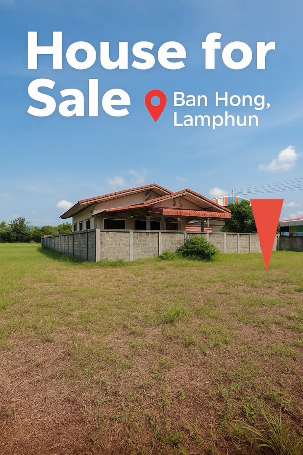 ขายที่ดินพร้อมบ้าน บ้านโฮ่ง ลำพูน 5.9 ล้าน | 2 ไร่ 3 งาน 54 ตร.ว. | ติดถนน 4 เลน