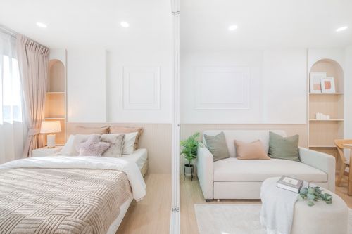 Condo prices are only 6,000 baht in installments. Beautiful rooms spell with D-Condo On Nut-Rama 9 project.