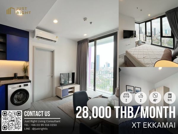 ให้เช่า XT Ekkamai 2 ห้องนอน 2 ห้องน้ำ 46* ตร.ม. ชั้น 1x เฟอร์ครบ เครื่องใช้ไฟฟ้าครบ ไม่บล็อควิว เพียง 28,000 /เดือน สัญญา 1 ปีเท่านั้น