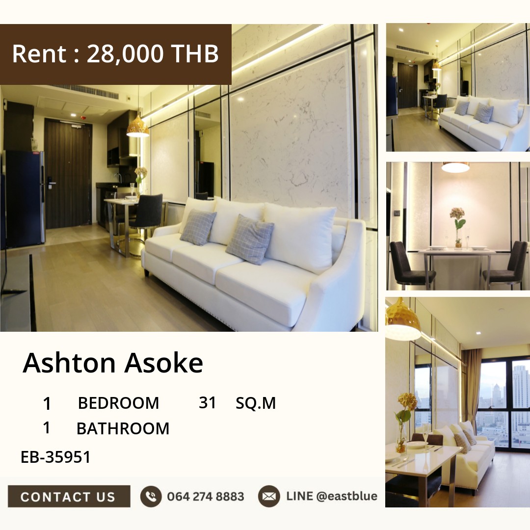 Heart of Asoke! Condo Ashton Asoke 1 bedroom 31 sqm. Ready to move in Near BTS/MRT 28,000 baht/month