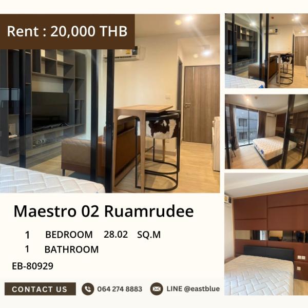 Urgent rental! Maestro 02 Ruamrudee condo in the city center, 1 bedroom with full amenities
Near BTS Ploenchit and famous shopping areas for only 20,000 THB/month! 0642748883