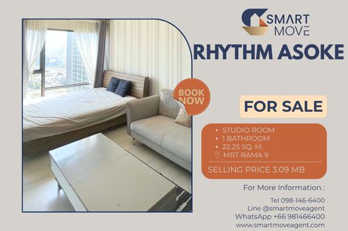 🔥Sell with tenant !!🔥 Code C20240301532..........Rhythm Asoke, Studio room, 1 bathroom, High floor 23, Fully furnished, Special price !!📣📣