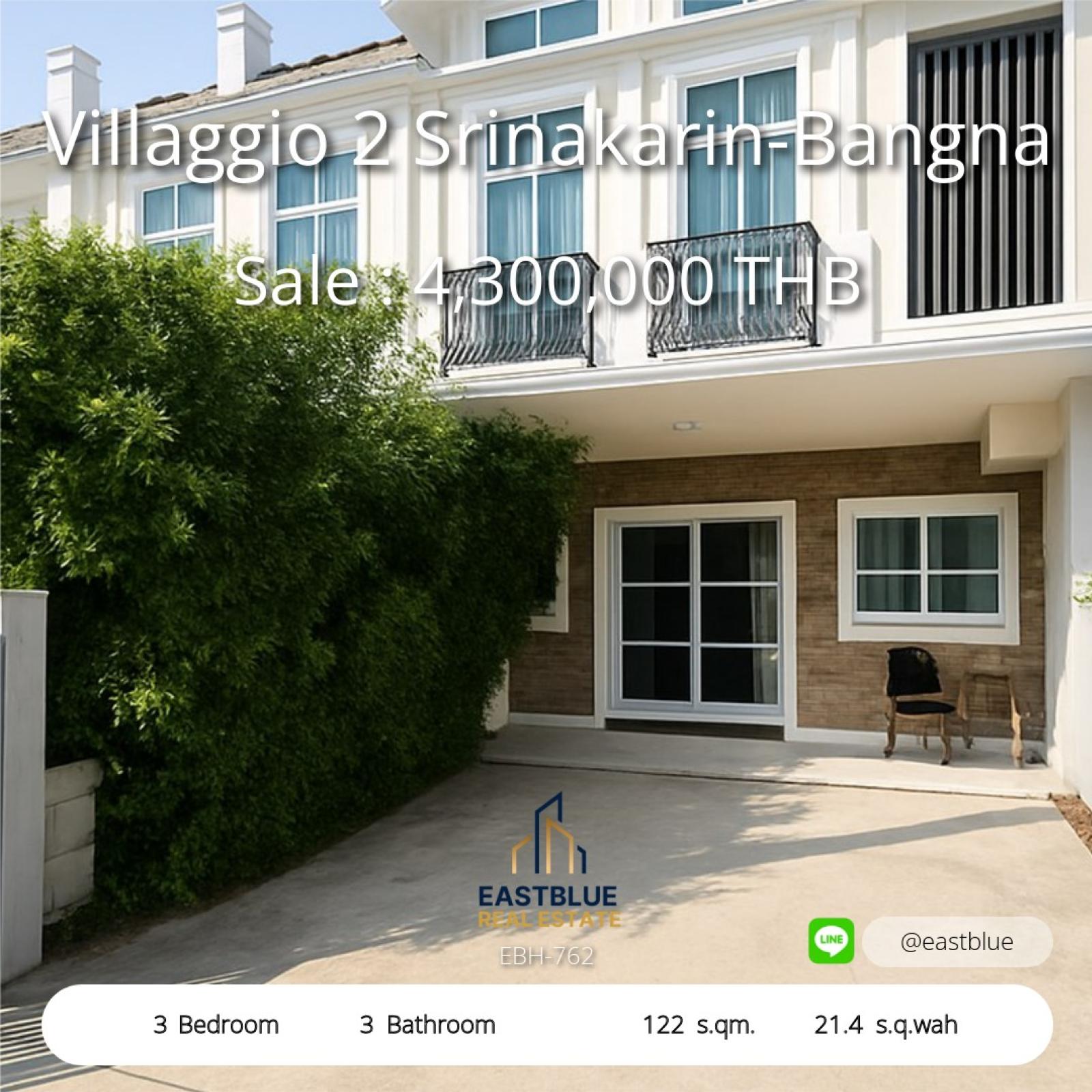 Spacious 3-Bed Home in Villaggio 2 – Prime Location!
Dream Living at Srinakarin-Bangna, Just 4.3M THB
or
Modern 3-Bed Townhouse for Sale – 122 sqm of Comfort
Your New Home Awaits in Villaggio 2, Only 4.3M THB 0642748883 Spacious 3-Bed Home in Villaggio 2 – Prime Location!
Dream Living at Srinakarin-Bangna, Just 4.3M THB
or
Modern 3-Bed Townhouse for Sale – 122 sqm of Comfort
Your New Home Awaits in Villaggio 2, Only 4.3M THB 0642748883