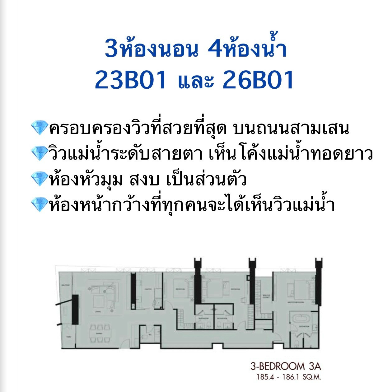 โอกาสมาแล้วกับ 3 ห้องนอน 187 ตร.ม ห้องหัวมุม ทิศเหนือ ครอบครองวิวแม่น้ำที่สวยที่สุด – รูปที่ 2