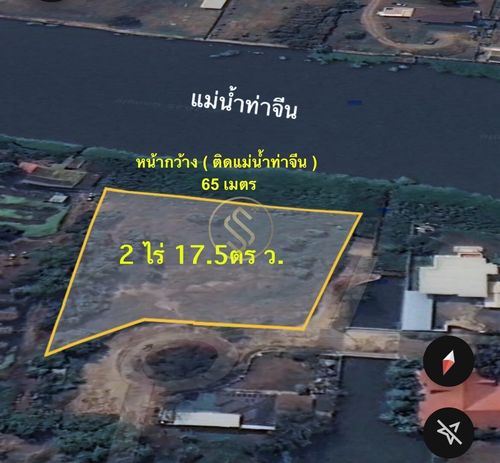 ให้เช่าที่ดิน ติดริมเเม่น้ำท่าจีน อำเภอนครชัยศรี จังหวัดนครปฐม ขนาด 2 ไร่ 17.5 ตารางวา หน้ากว้างติดแม่น้ำ 65 เมตร