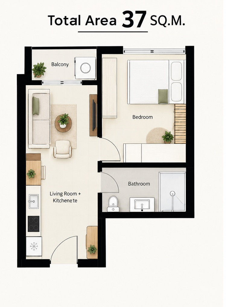 🌿 The Nest Ploenchit | Fully Built-in Japandi 1BR — Functional Living – รูปที่ 4
