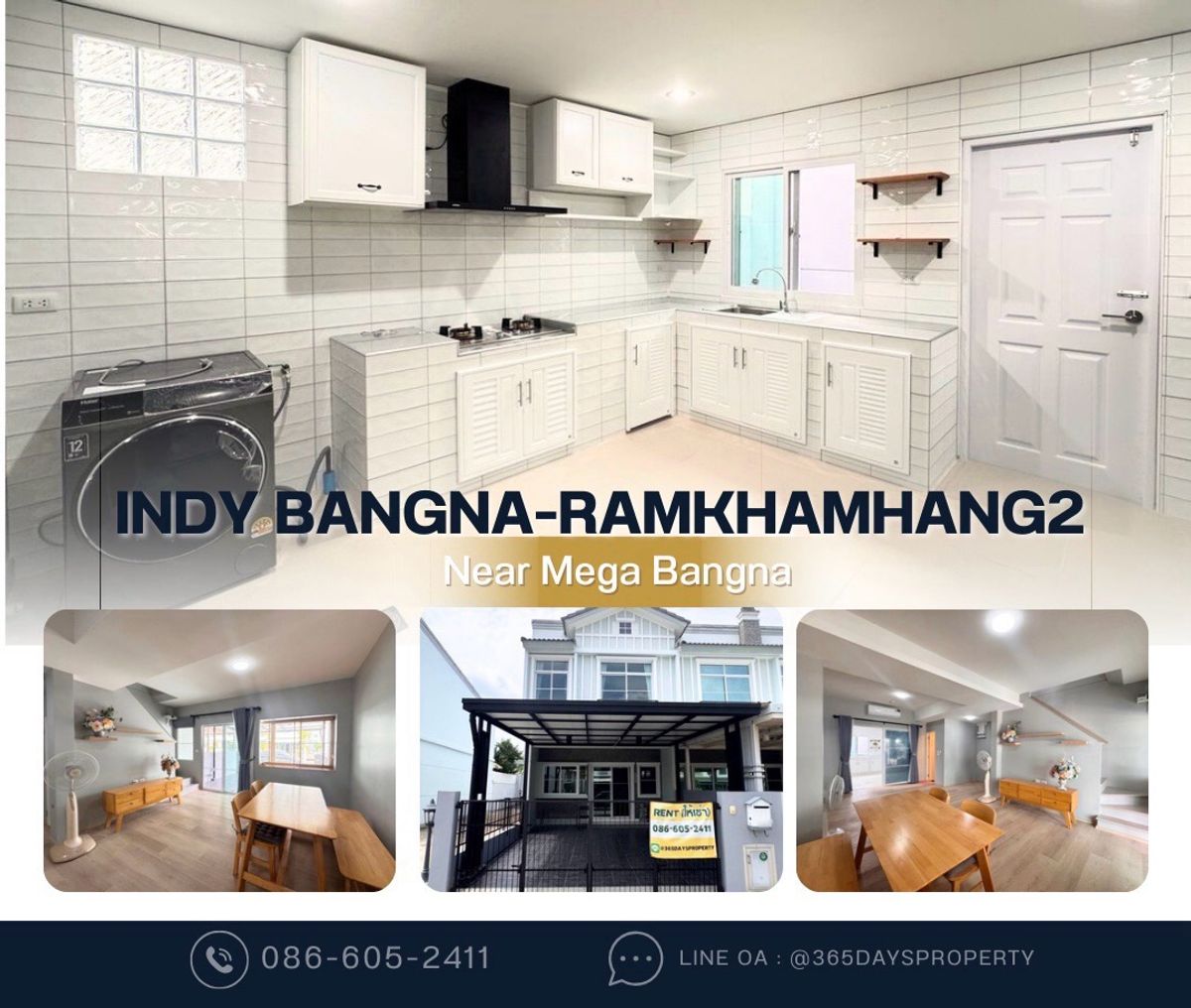 💥ForRent💥Indy Bangna Ramkhamhang2 🏡 Near Mega Bangna‼️✨ Large Kitchen 🥘 Ready to move in ✨