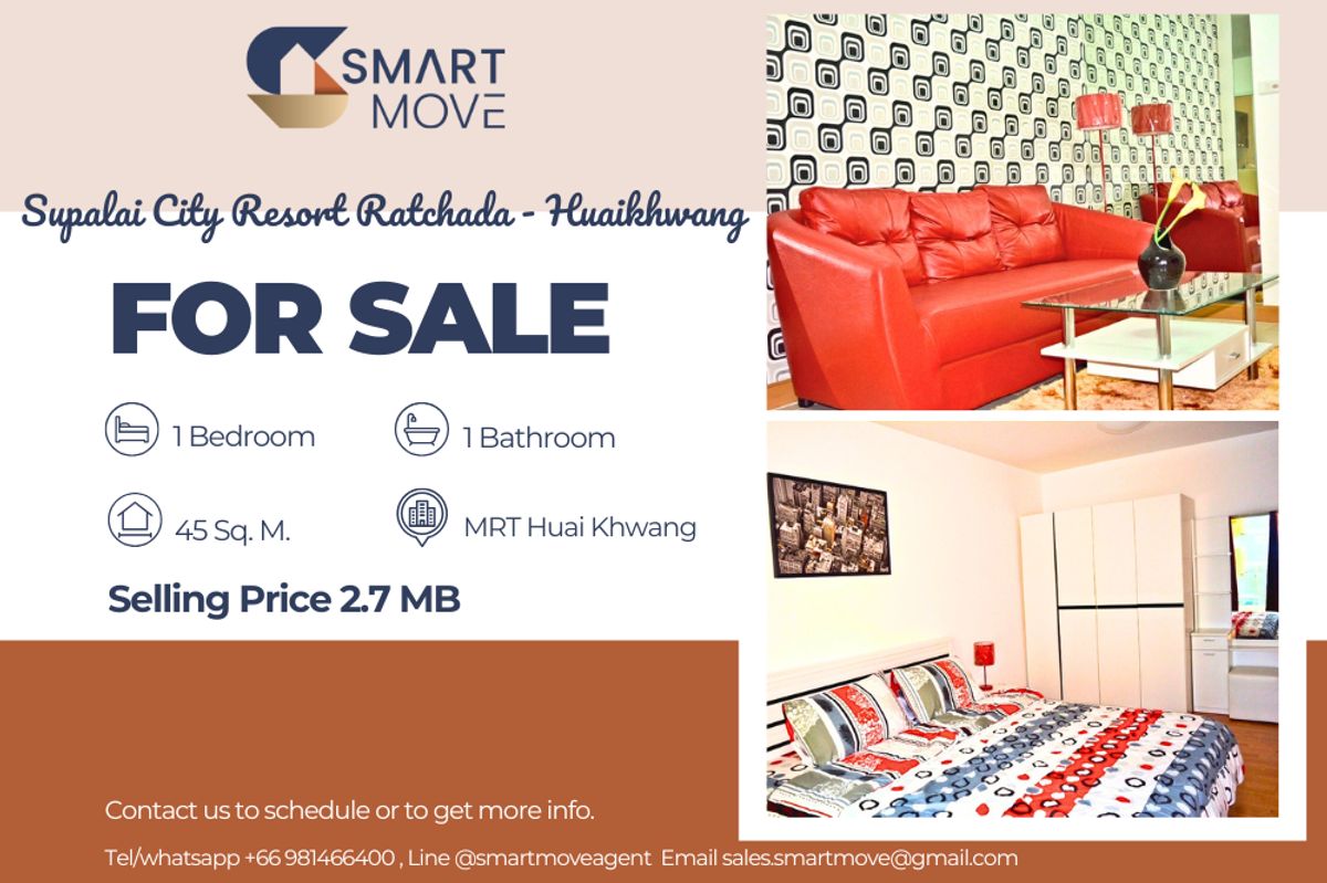 🔥Sale with tenant !!🔥 Code C20240201748..........Supalai City Resort Ratchada - Huaikhwang, 1 bedroom, 1 bathroom, furnished, Special Deal!!📣📣 🔥Sale with tenant !!🔥 Code C20240201748..........Supalai City Resort Ratchada - Huaikhwang, 1 bedroom, 1 bathroom, furnished, Special Deal!!📣📣