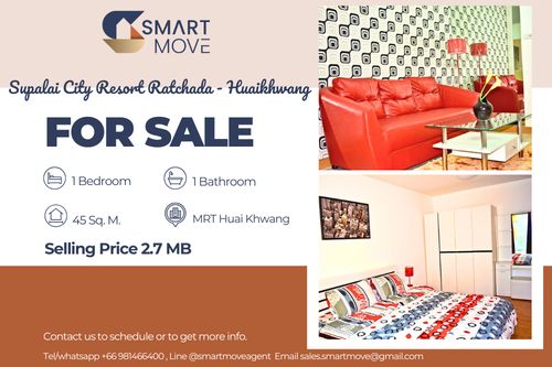 🔥 ขายพร้อมผู้เช่า !!🔥 Code C20240201748..........Supalai City Resort Ratchada - Huaikhwang, 1 ห้องนอน, 1 ห้องน้ำ, แต่งครบ, ราคาพิเศษ!!📣📣