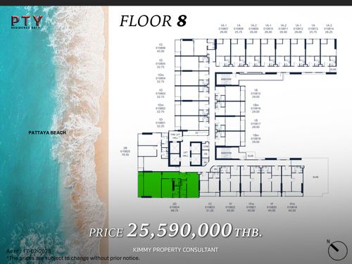 PTY Residence Sai 1 - ขายดาวน์ ชั้น 8 ห้อง 3 ห้องนอน วิวทะเลเต็มๆ ใหญ่ที่สุดในชั้น 093-962-5994 (KIM)