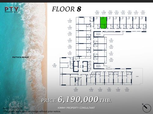 PTY Residence Sai 1 - ขายดาวน์ ชั้น 8 ห้องวิวไม่บล็อค ราคารอบ VVIP สอบถามเพิ่มเติม 093-962-5994 (KIM)