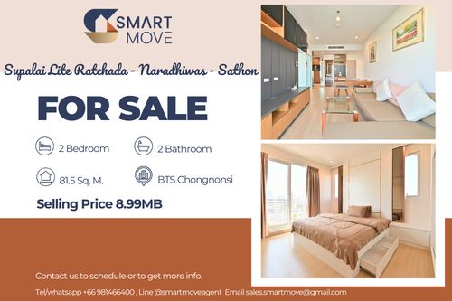 Code C20221203096....Supalai Lite Ratchada Narathiwas-Sathorn สำหรับขาย, 2 ห้องนอน, 2 ห้องน้ำ, ชั้นสูง, แต่งครบ, ราคาพิเศษ!!