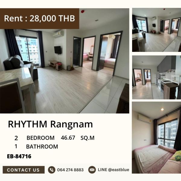 Rent a RHYTHM Rangnam condo, 2 bedrooms, near Victory Monument BTS, only 28,000 baht/month! 0642748883