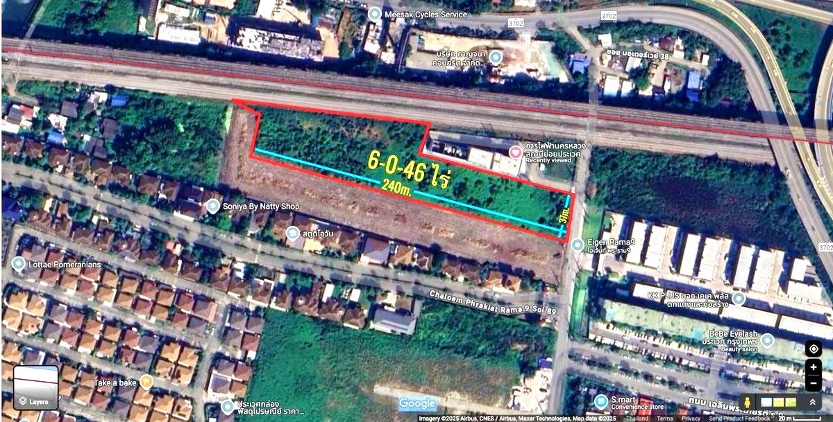 🔥 Land for sale, 6 rai 46 sq.w., good location, Onnut-Rama 9, near Motorway-and Airport Link, Ban Thap Chang Station Convenient to travel to many routes 🔥