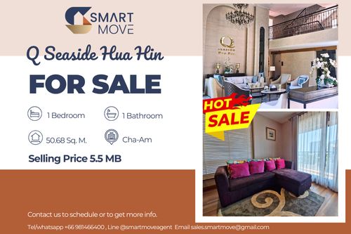 🔥 สำหรับขาย !! ห้องหายาก !! 🔥 Code C20250500045..........Q Seaside Hua Hin, 1 ห้องนอน, 1 ห้องน้ำ, แต่งครบ, ขายขาดทุน !!📣📣
