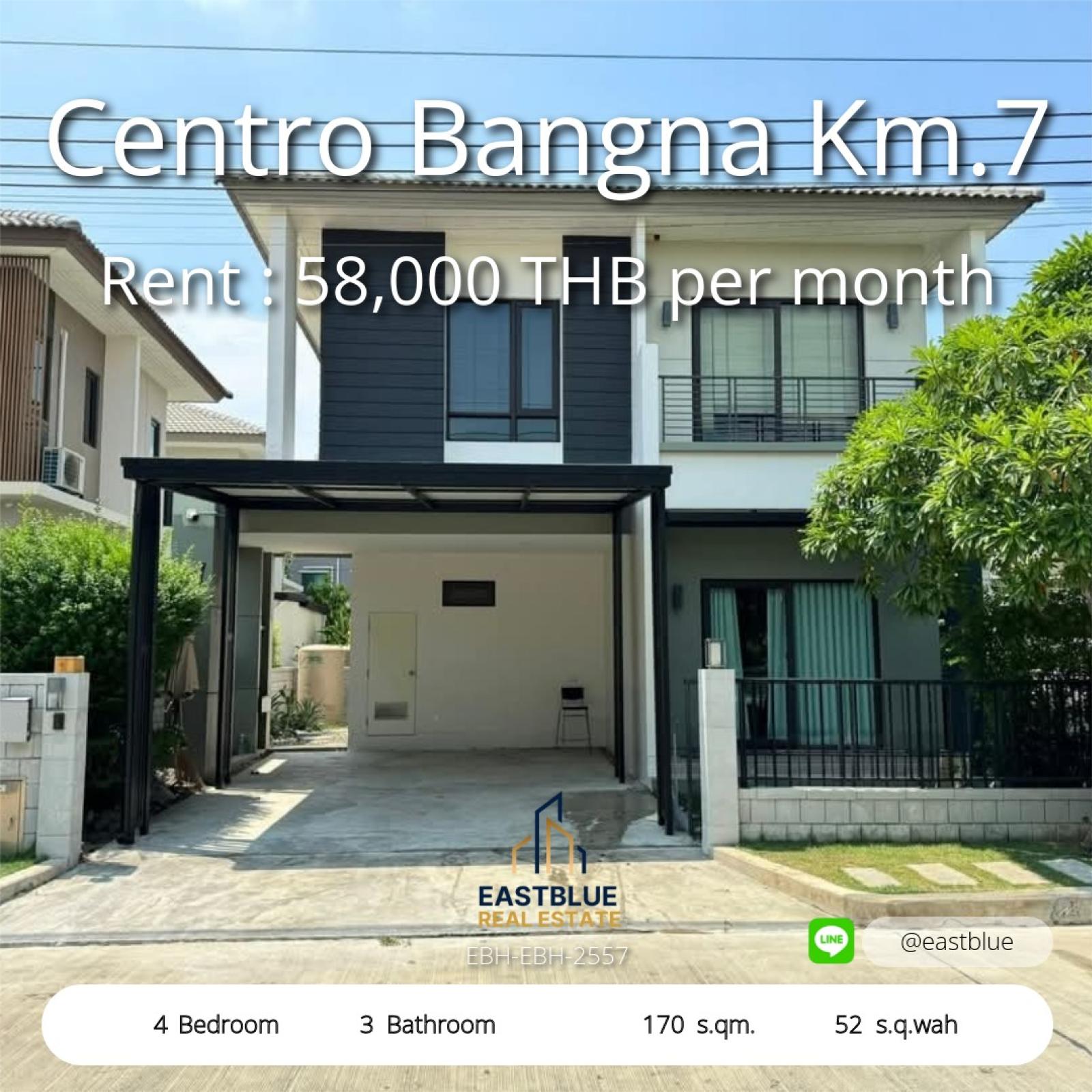 Rent a detached house, Centro, Bang Na Km. 7, near Mega Bangna Furniture and electrical appliances only 58,000 baht Rent a detached house, Centro, Bang Na Km. 7, near Mega Bangna Furniture and electrical appliances only 58,000 baht
