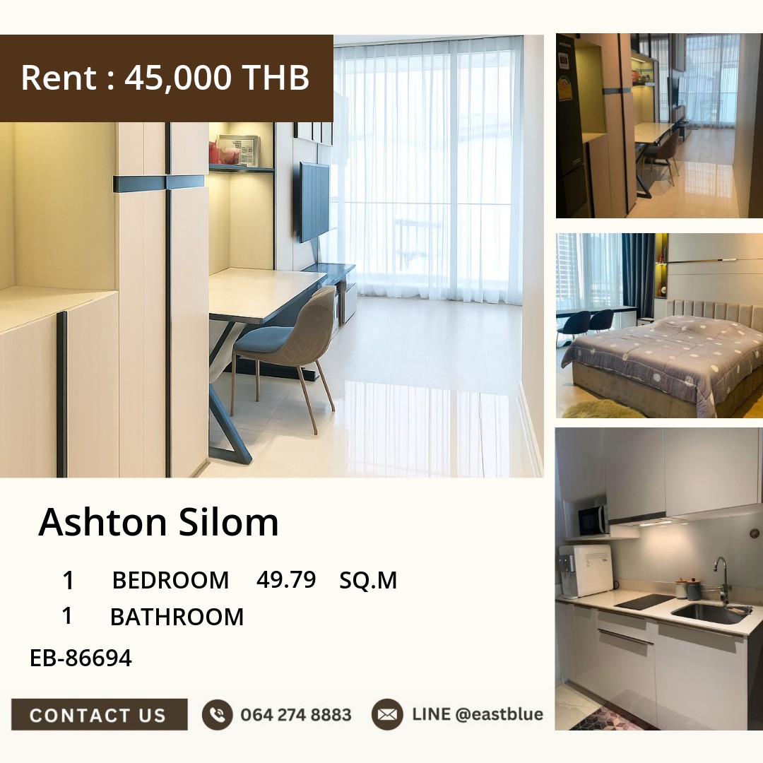 For Rent: Ashton Silom 1 Bed 49.79 sqm near BTS Chong Nonsi 45,000 THB/month For Rent: Ashton Silom 1 Bed 49.79 sqm near BTS Chong Nonsi 45,000 THB/month