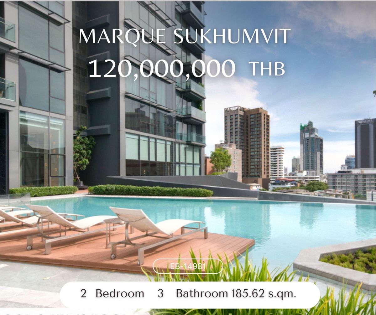 Rare item!!! Ultra luxury condo ห้องสวยหายากมากๆ ชั้นสูง มีอ่างจากุชชี่ส่วนตัว ✨Marque Sukhumvit✨2 ห้องนอน 3 ห้องน้ำ ขนาด 185.62 ตร.ม ใกล้ BTS พร้อมพงษ์ Tel.0982645161 