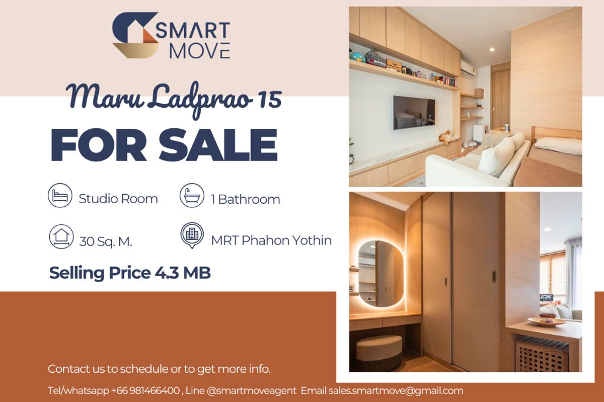 🔥 Sale with tenant !!🔥 Code C20241000054..........Maru Ladprao 15, Studio room, 1 bathroom, high floor 10++, furnished, Special Deal!!📣📣
