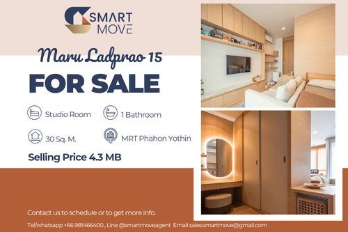 🔥 Sale with tenant !!🔥 Code C20241000054..........Maru Ladprao 15, Studio room, 1 bathroom, high floor 10++, furnished, Special Deal!!📣📣