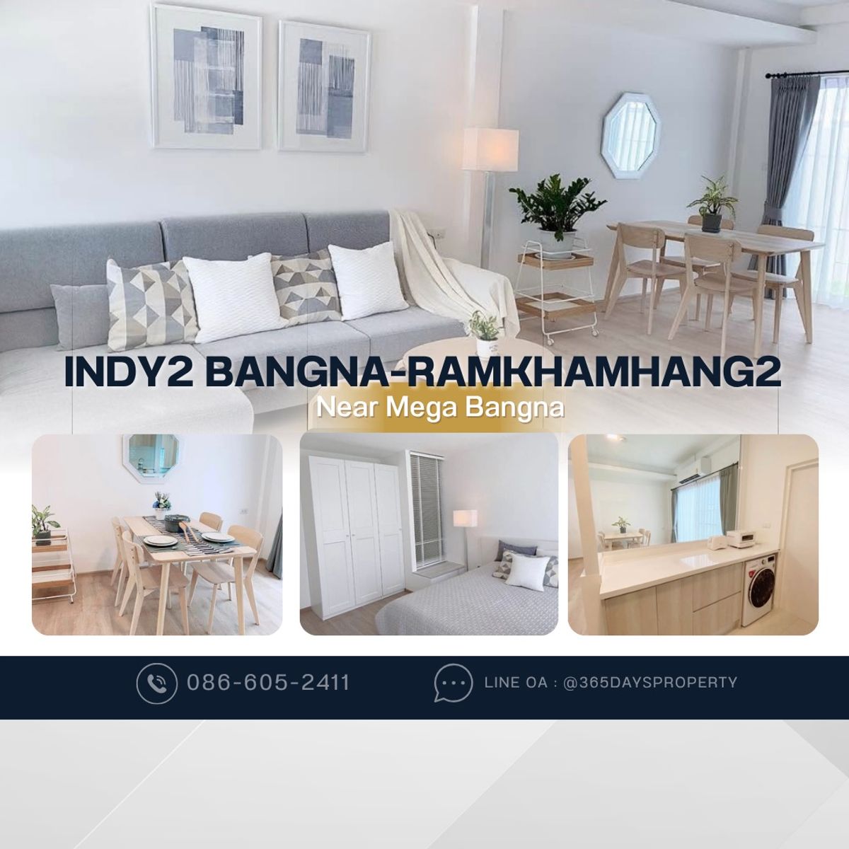 💥ForRent💥3Bed • Indy2 Bangna Ramkhamhang2 🏡 Near Mega Bangna‼️  Fully Furnished ✨