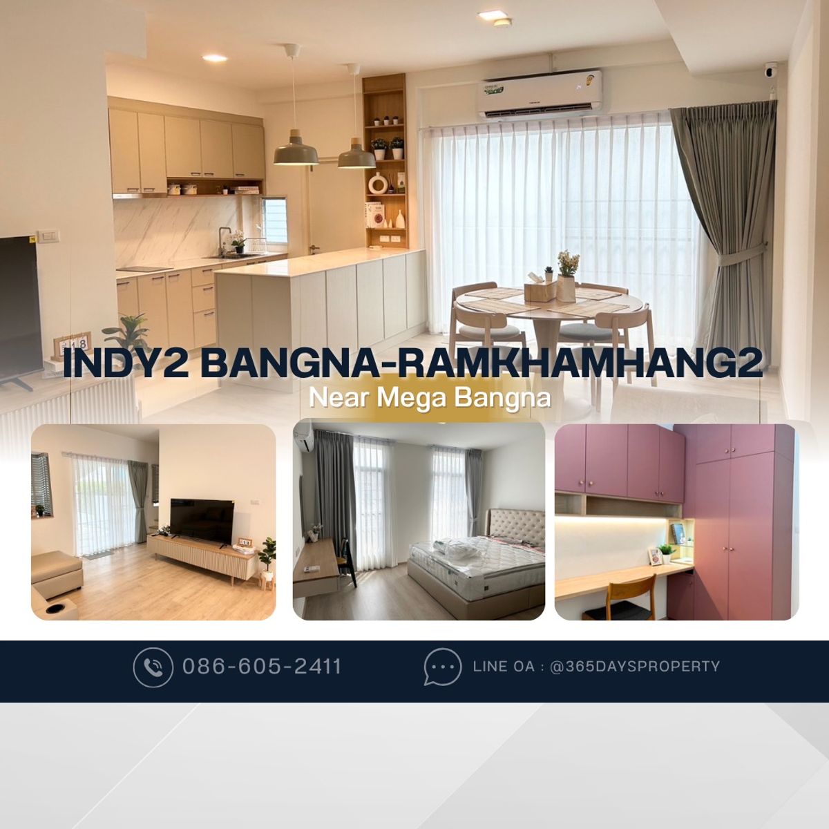 💥ForRent💥3Bed • Indy2 Bangna Ramkhamhang2 🏡 Near Mega Bangna‼️ Ready to move in ‼️  Fully Furnished ✨
