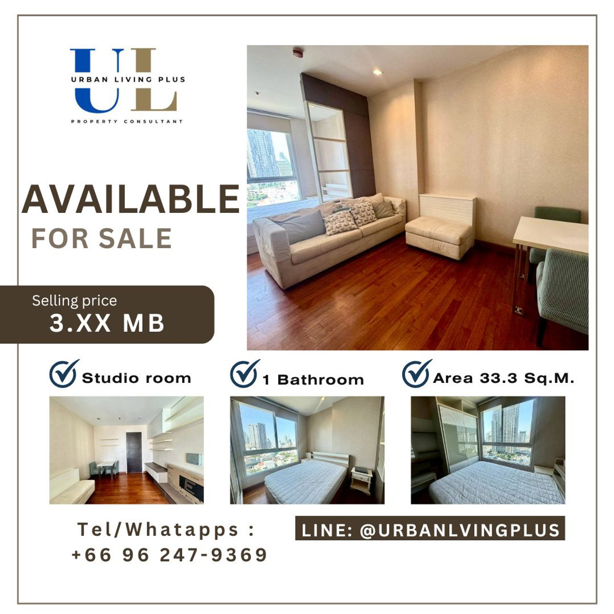 ( UL2506242 ) Tel/Line 096-2479369 , FOR SELL!!! IVY SATHORN  STUDIO ROOM 33.3 SQ.M. HIGH FLOOR , NICE VIEW