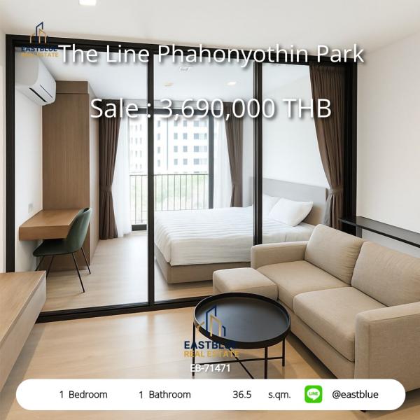 11/08/2026, รวมค่าโอน 🏡 ขาย คอนโด 1 ห้องนอน เดอะ ไลน์ พหลโยธิน พาร์ค 36.5 ตร.ม. 3.69 ลบ. 0642748883