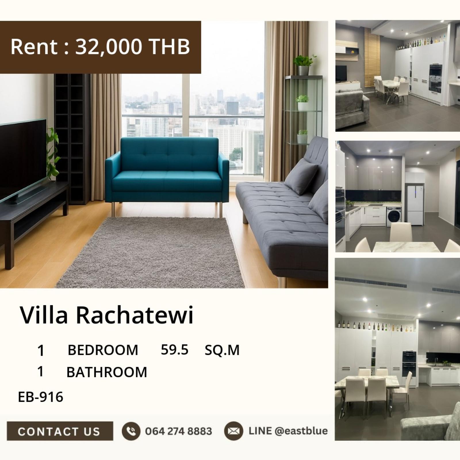 10/09/2026, "เช่าคอนโดสุดหรู Villa Rachatewi ใกล้ BTS ราชเทวี เพียง 33,000 THB/เดือน!" 0642748883