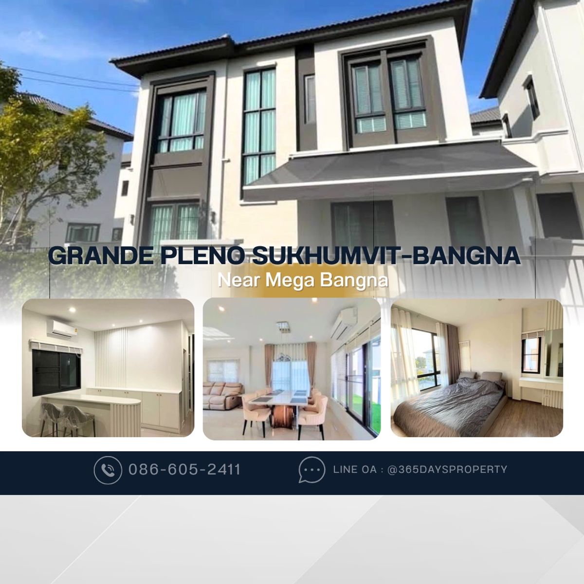 💥ForRent💥3Bed •  Grande Pleno Sukhumvit–Bangna 🏡 Near Mega Bangna 🐶🐱 Pet Friendly* Ready to move in ‼️  Fully Furnished ✨