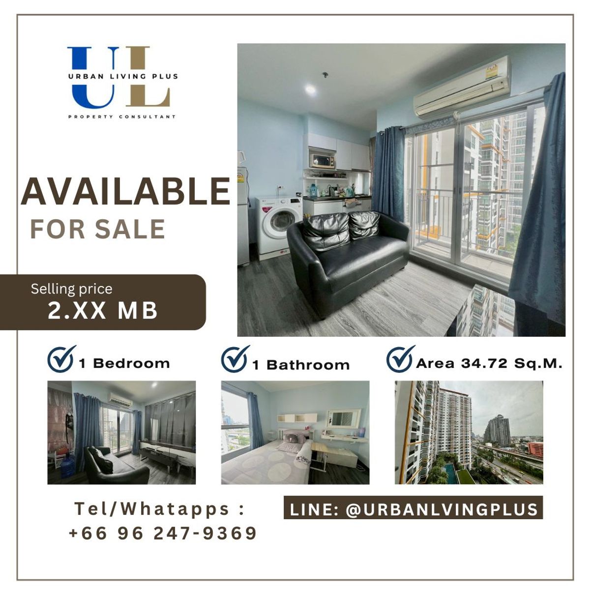 ( UL2507011 ) Tel/Line 096-2479369 , FOR SELL !!! The Parkland Taksin - Thapra , 1 bedroom, 1 bathroom, 34.72 SQ.M., High floor, Never rented!!!✨ ( UL2507011 ) Tel/Line 096-2479369 , FOR SELL !!! The Parkland Taksin - Thapra , 1 bedroom, 1 bathroom, 34.72 SQ.M., High floor, Never rented!!!✨