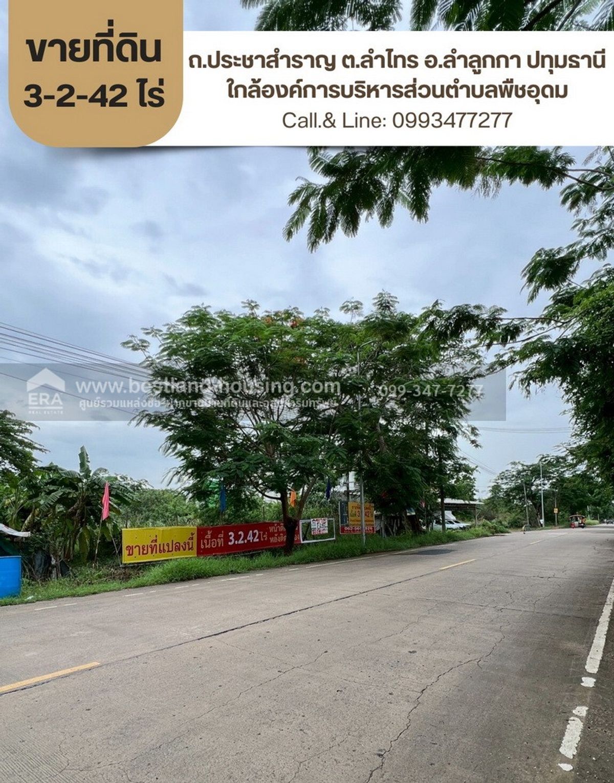 ขายที่ดินเปล่า ถนนประชาสำราญ ต.ลำไทร อ.ลำลูกกา ปทุมธานี ขนาด 3-2-42 ไร่ ใกล้องค์การบริหารส่วนตำบลพืชอุดม ฿8,750-/ ตร.วา ขายที่ดินเปล่า ถนนประชาสำราญ ต.ลำไทร อ.ลำลูกกา ปทุมธานี ขนาด 3-2-42 ไร่ ใกล้องค์การบริหารส่วนตำบลพืชอุดม ฿8,750-/ ตร.วา