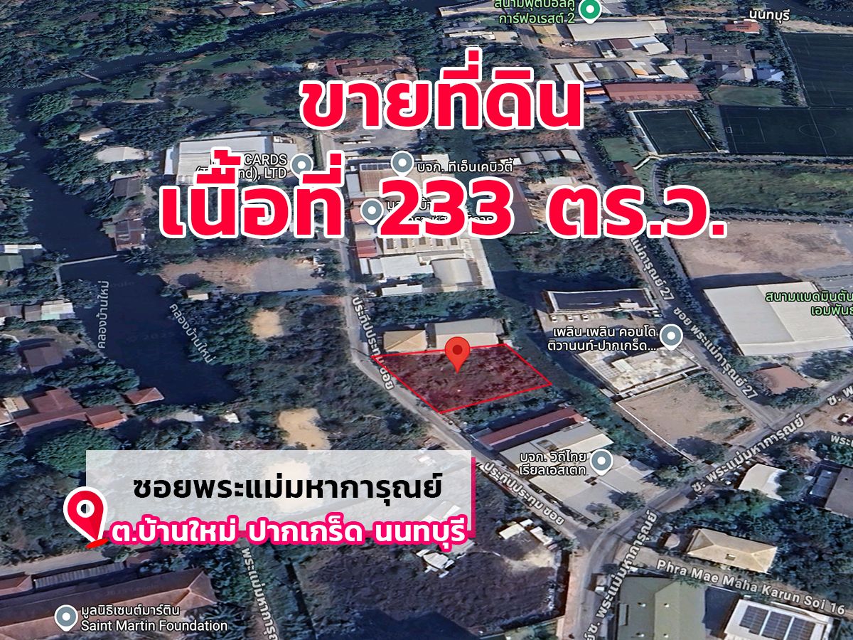 ขายที่ดิน 233 ตร.ว. ซอยติวานนท์ - ปากเกร็ด 56 (ซ.พระมหาการุณย์ 25) ขายที่ดิน 233 ตร.ว. ซอยติวานนท์ - ปากเกร็ด 56 (ซ.พระมหาการุณย์ 25)
